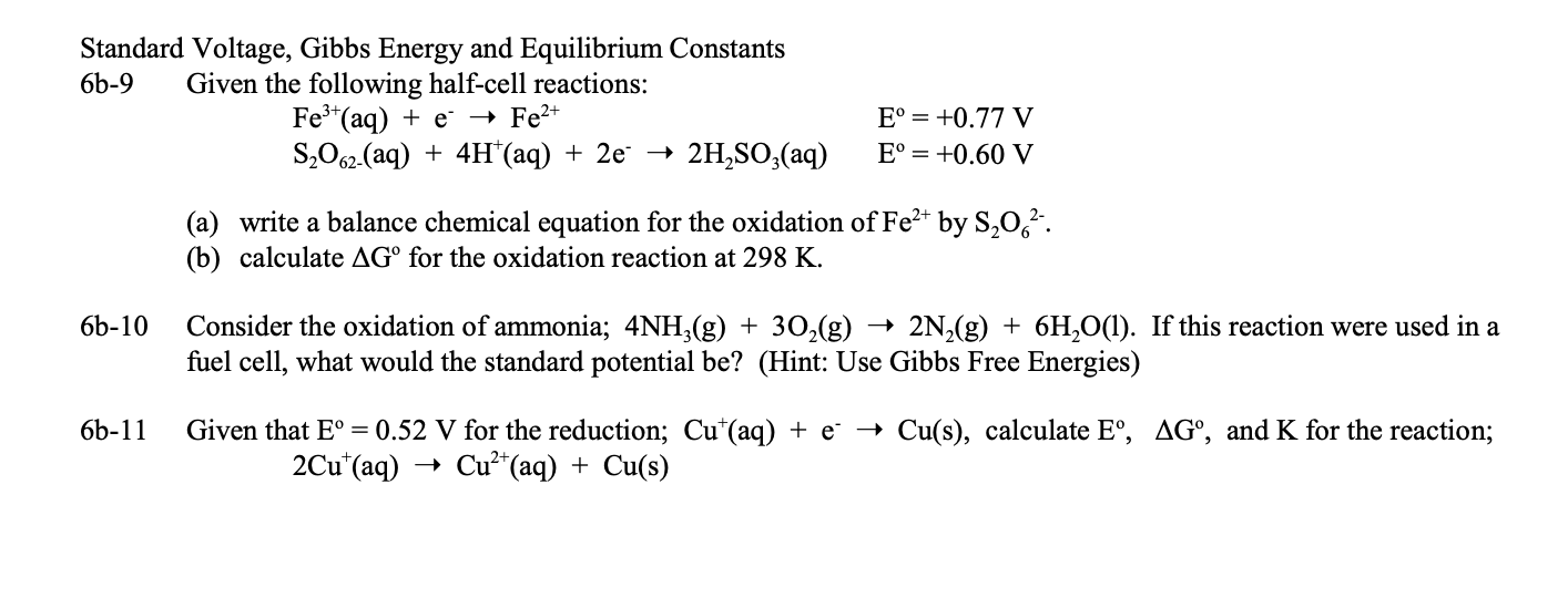 Solved Standard Voltage, Gibbs Energy and Equilibrium | Chegg.com