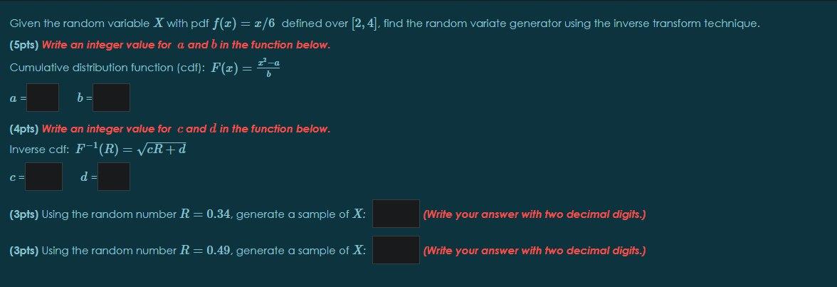 Solved Given the random variable XX with pdf | Chegg.com