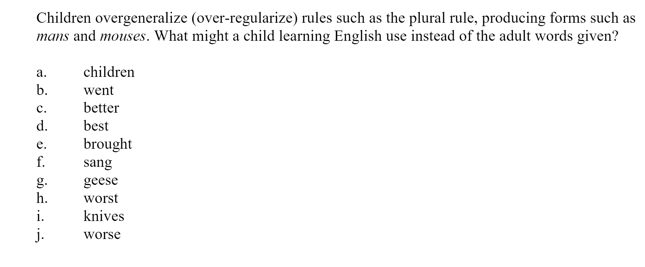 Solved Children Overgeneralize Over Regularize Rules Such Chegg Com