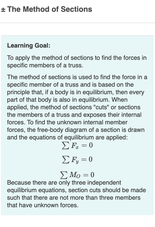 Solved + The Method of Sections Learning Goal: To apply the | Chegg.com