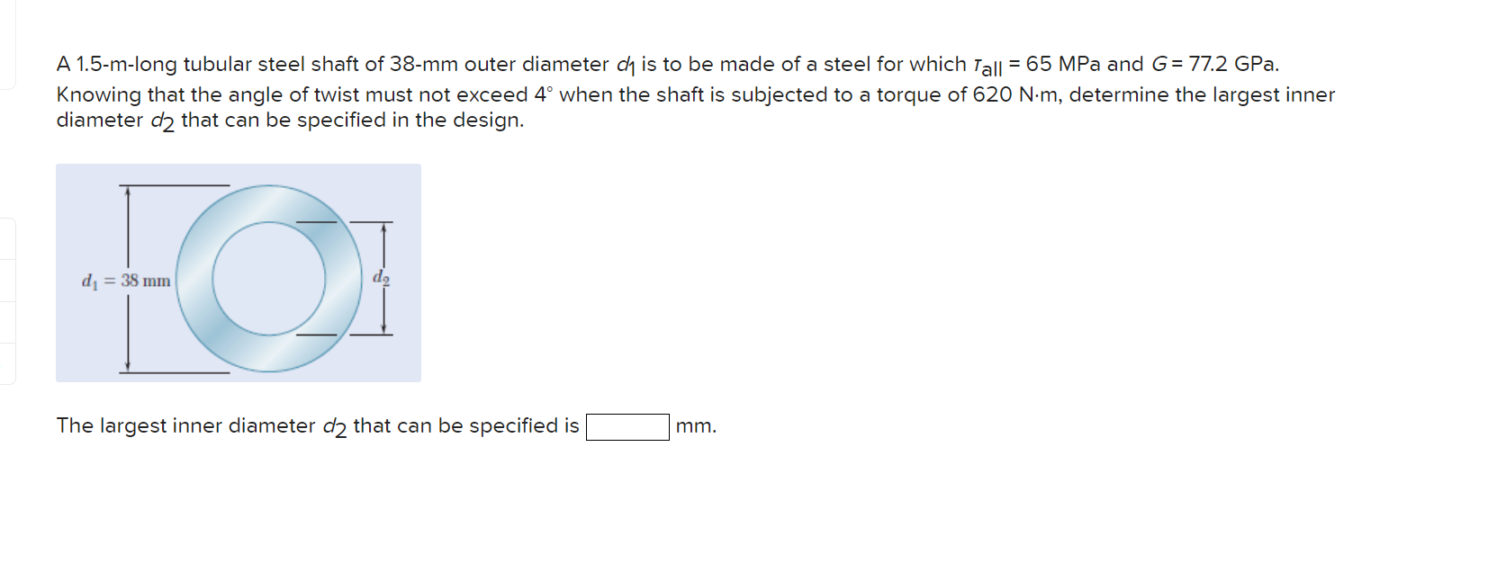 Solved A 1.5mlong tubular steel shaft of 38mm outer