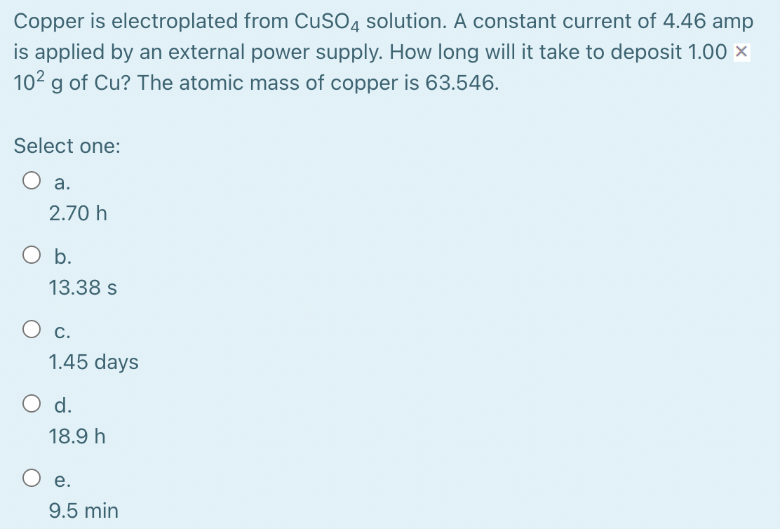 Solved Copper is electroplated from CuSO4 solution. A