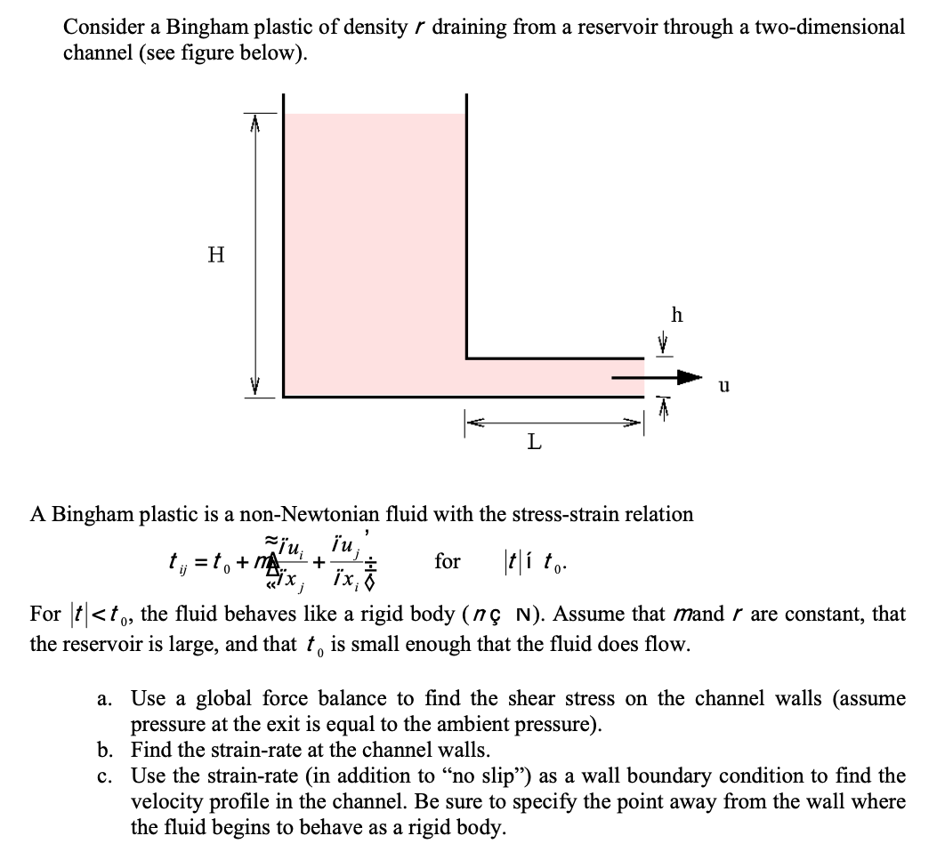 Solved Consider A Bingham Plastic Of Density R Draining From Chegg Com