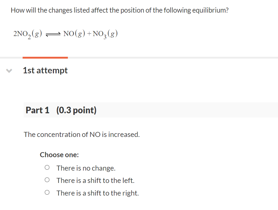 Solved Part 1 ( 0.3 ﻿point)The concentration of NO is | Chegg.com