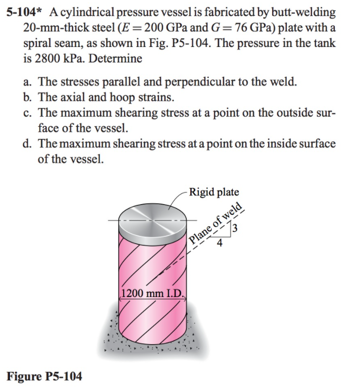 Solved 5-104* A cylindrical pressure vessel is fabricated by | Chegg.com