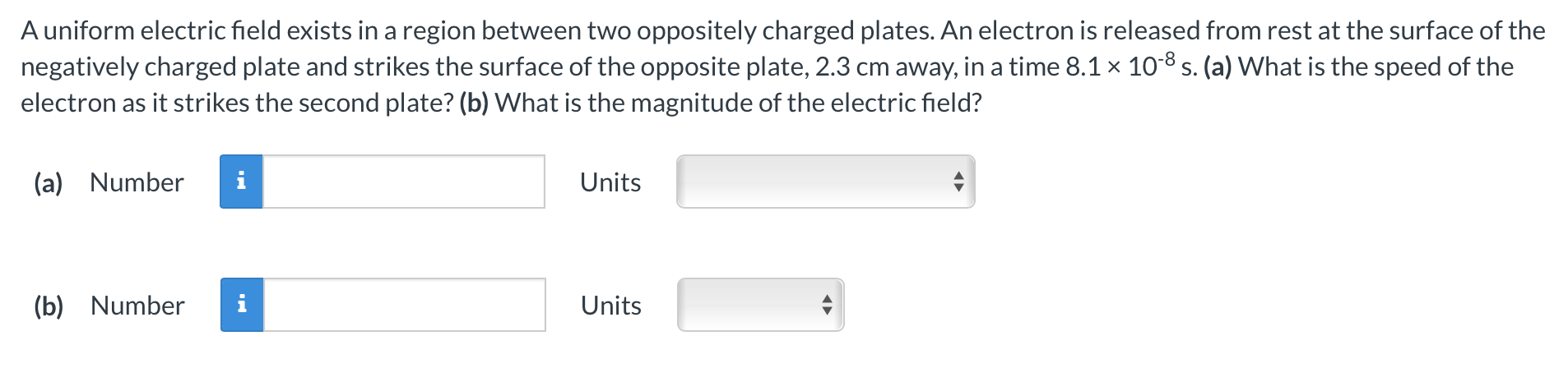 Solved A uniform electric field exists in a region between | Chegg.com