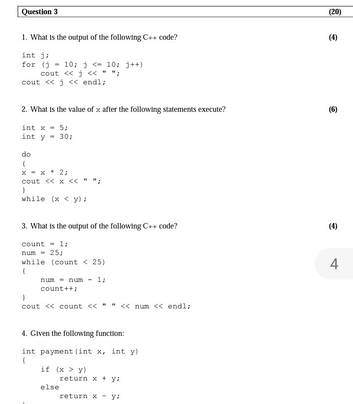 Solved Question 3 1 What Is The Output Of The Follo Chegg Com
