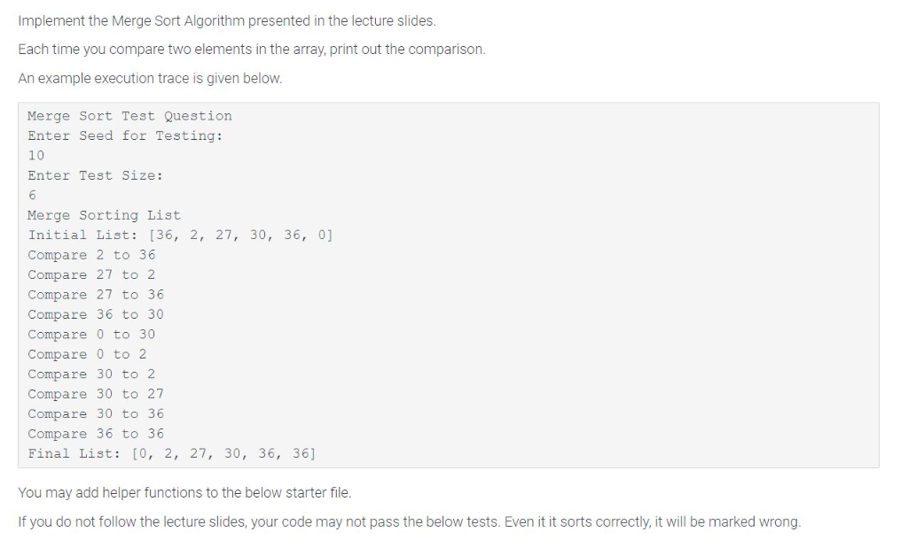 Solved Implement the Merge Sort Algorithm presented in the | Chegg.com