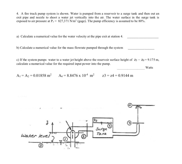 Solved 4. A fire truck pump system is shown. Water is pumped | Chegg.com