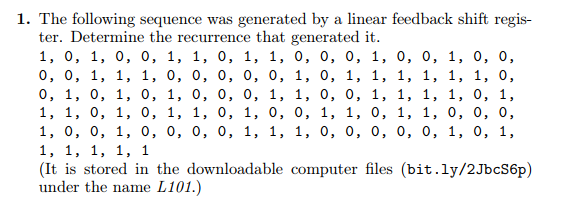 1. The following sequence was generated by a linear | Chegg.com