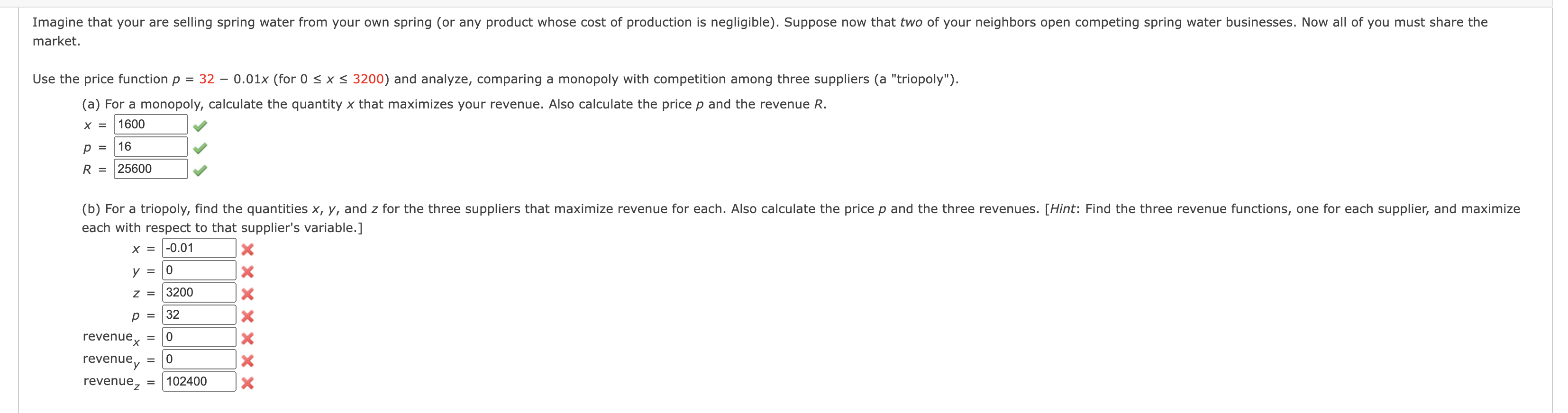 Solved Market.Use The Price Function P=32-0.01x (for | Chegg.com