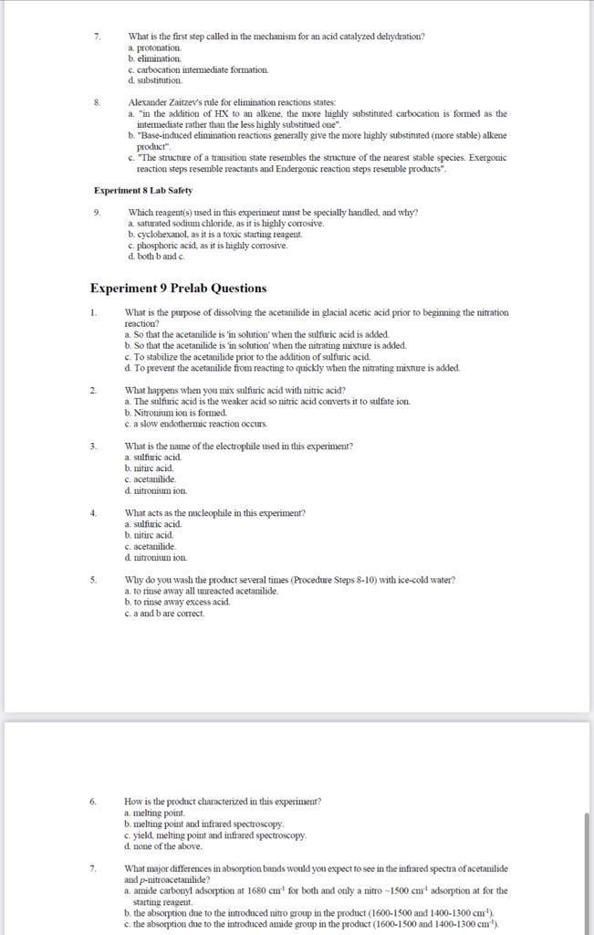 Solved Experiment 7 Prelab Questions 1. Which Of The | Chegg.com