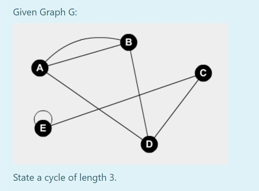 Solved Given Graph G: B А с E D State a cycle of length 3. | Chegg.com