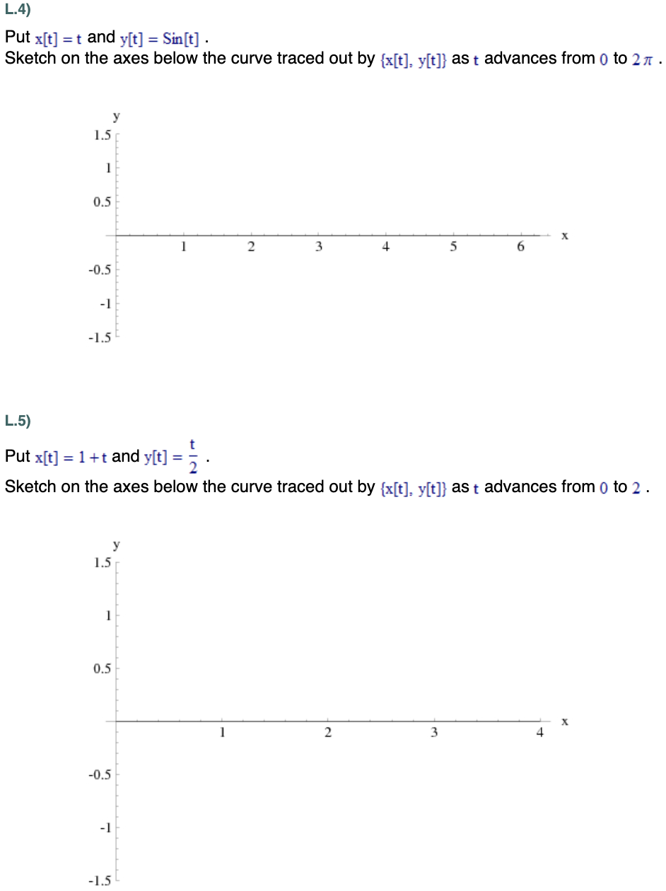 Solved L.4) Put x[t] = t and y[t] = Sin[t] . Sketch on the | Chegg.com