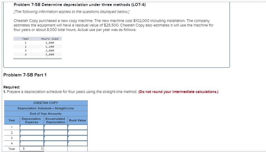 Solved Problem 7-5B Determine depreciation under three | Chegg.com