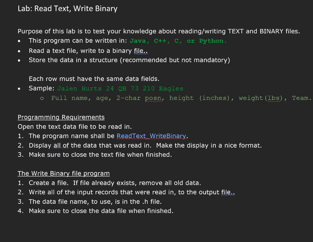 Solved We are required to read a text file containing | Chegg.com