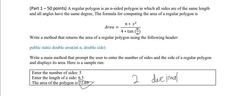 Solved (Part 1 - 50 Points) A Regular Polygon Is An N-sided | Chegg.com