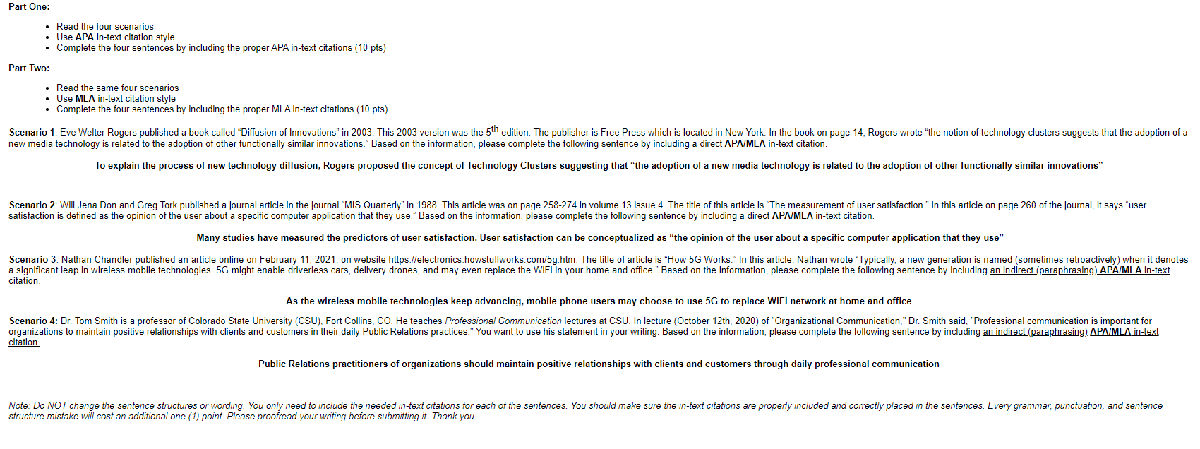 Part One Read The Four Scenarios Use Apa In Text Chegg Com