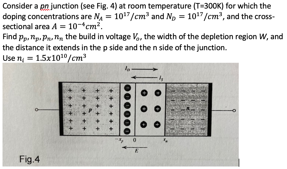 Solved = = Consider a pn junction (see Fig. 4) at room | Chegg.com