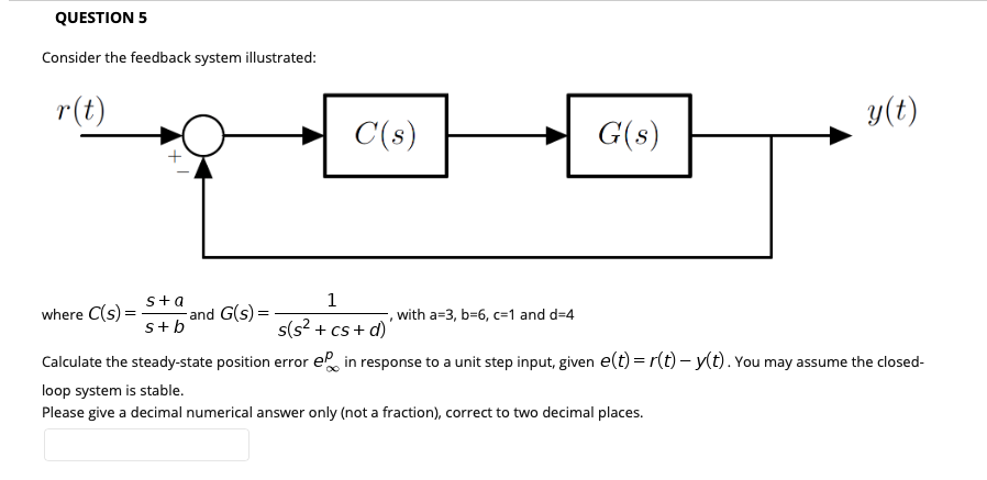 Solved QUESTION 5 Consider the feedback system illustrated: | Chegg.com