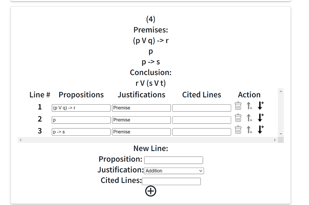 (1) Premises: (∼(∼p)−>q)&p Conclusion: Line # | Chegg.com