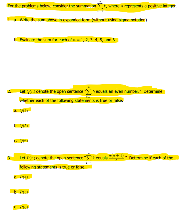 Solved For the problems below, consider the summation | Chegg.com