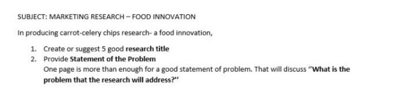 Solved SUBJECT: MARKETING RESEARCH - FOOD INNOVATION In | Chegg.com
