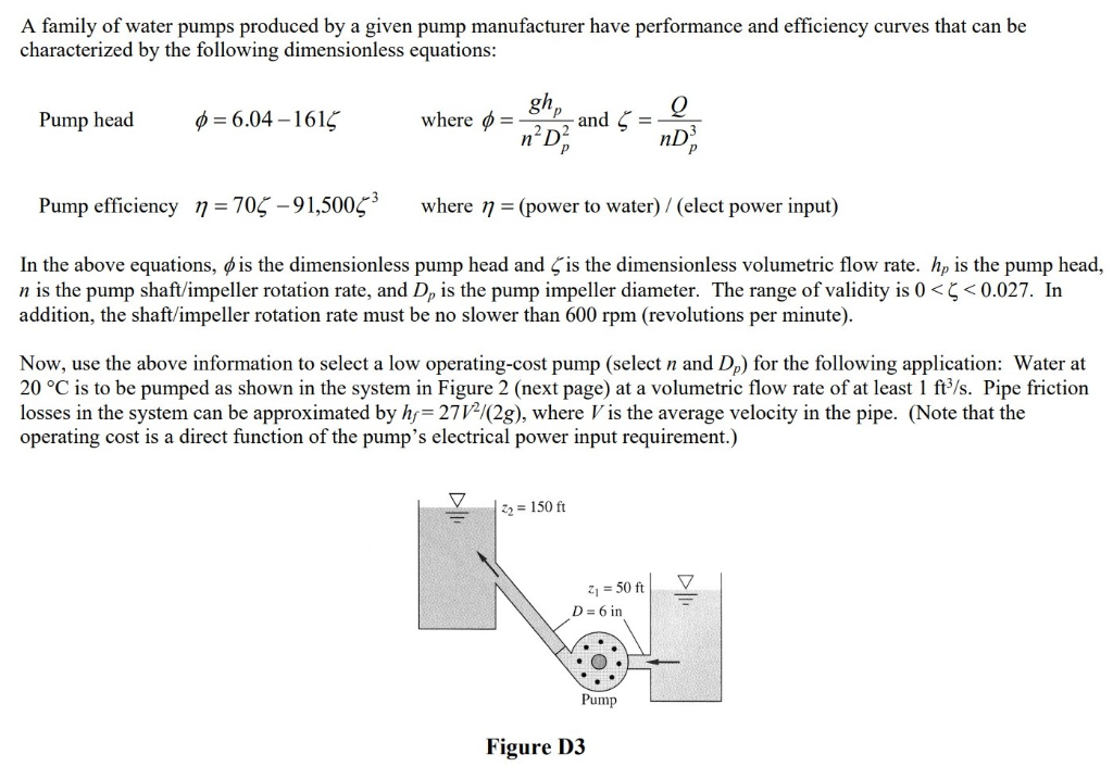 Engineering Fluids A family of water pumps produced | Chegg.com