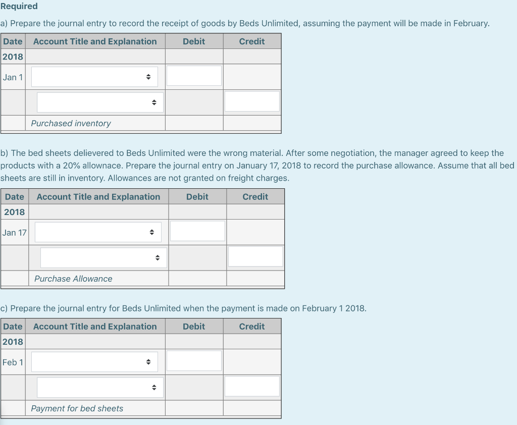 Solved Beds Unlimited received a shipment of bed sheets on