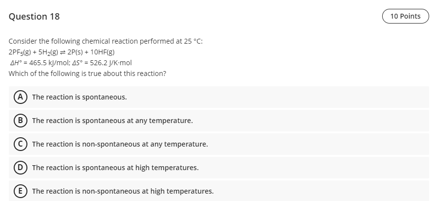 Solved Question 18 10 Points Consider the following chemical | Chegg.com