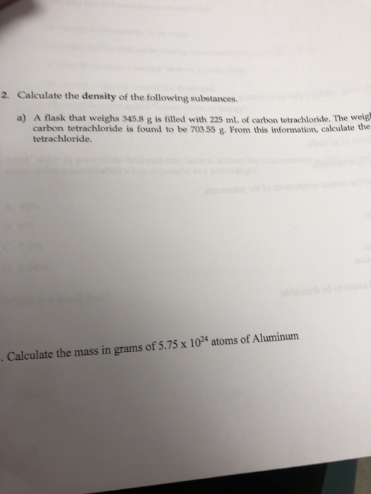 Solved 2 Calculate The Density Of The Following Substances Chegg Solved 2 Calculate The Density Of The Following Substances Chegg