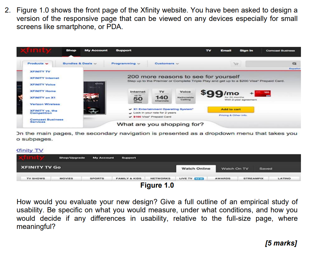 Solved 2. Figure 1.0 shows the front page of the Xfinity | Chegg.com