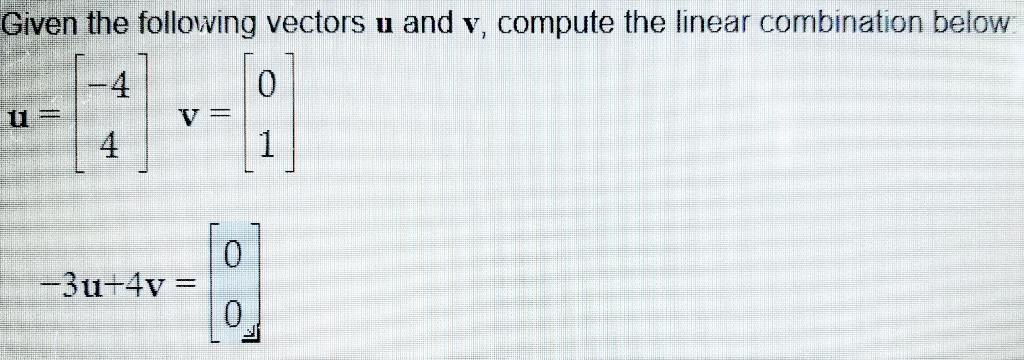 Solved Given the following vectors u and v, compute the | Chegg.com