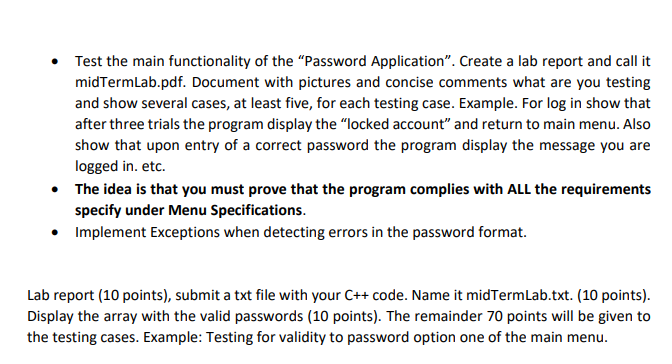 Minimum requirements when creating a password for your account