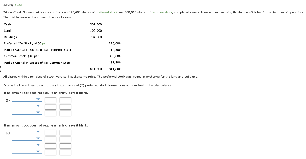 Solved Issuing Stock Willow Creek Nursery, with an | Chegg.com