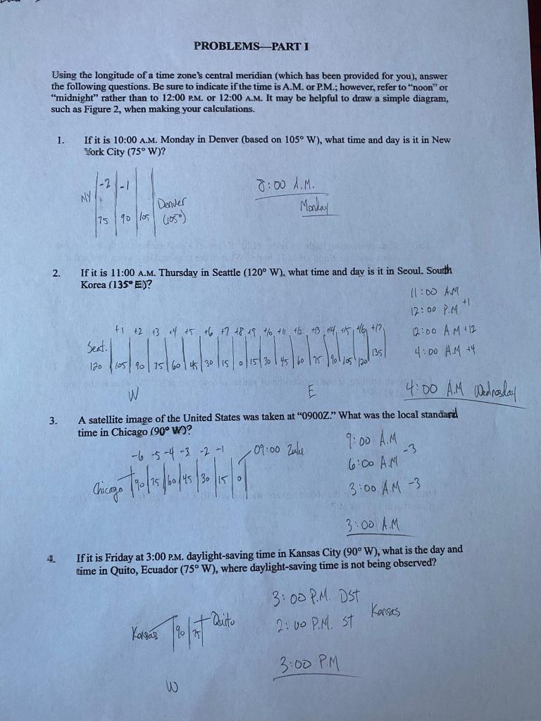 Solved PROBLEMSPARTI Using The Longitude Of A Time Zone's | Chegg.com