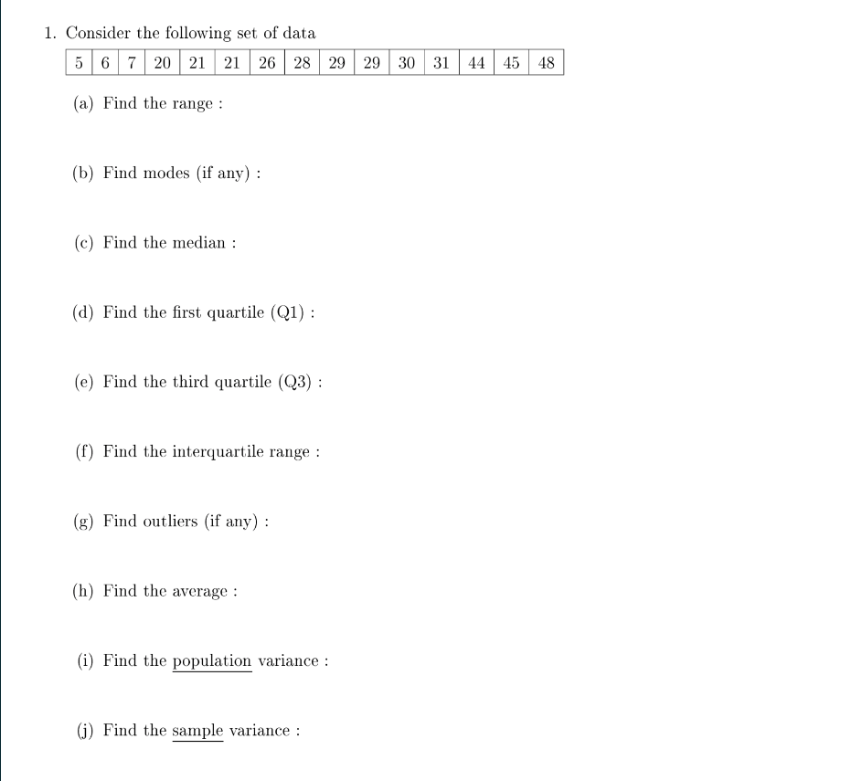 Solved 1. Consider the following set of data (a) Find the | Chegg.com
