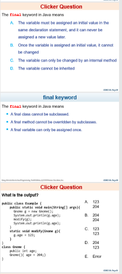 Solved Clicker Question The final keyword in Java means A | Chegg.com