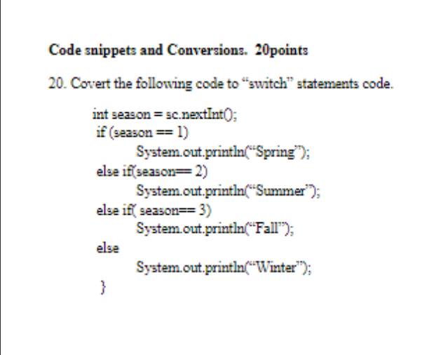 Solved Code snippets and Conversions. 20points 20. Covert | Chegg.com
