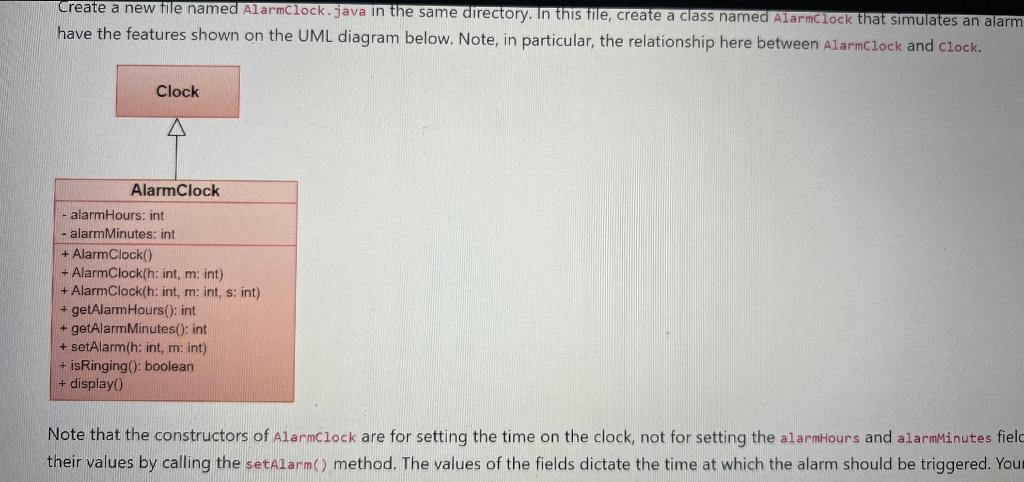 Solved Copy the files Clock.java and AlarmTest.java to the | Chegg.com