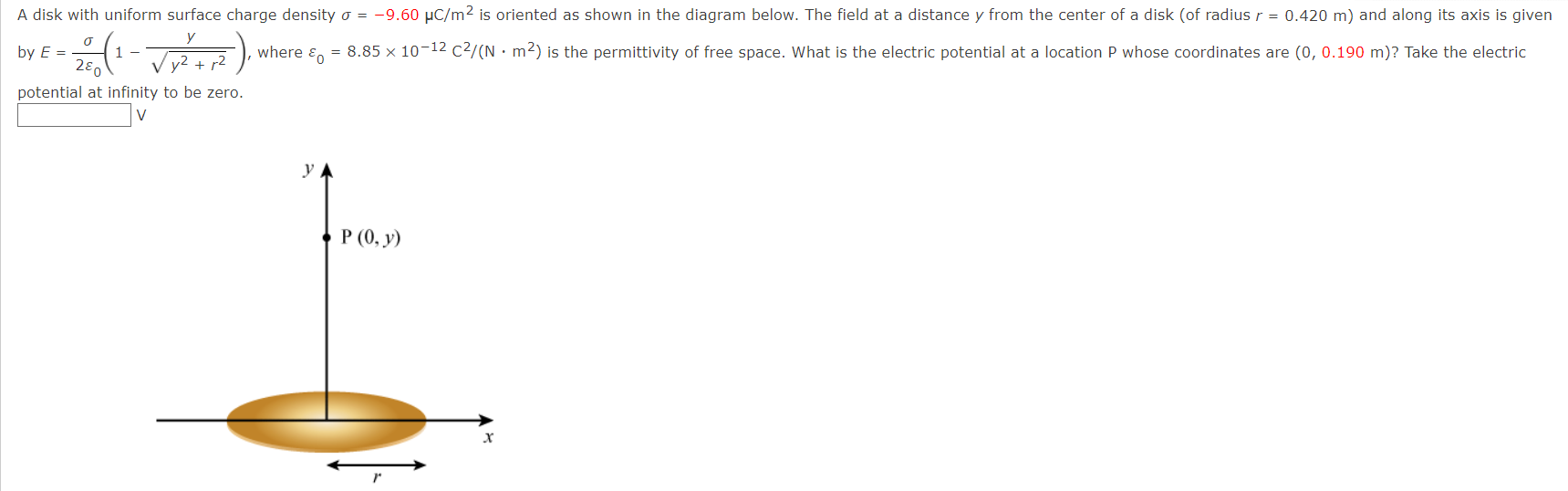 Solved 0 A disk with uniform surface charge density o = | Chegg.com