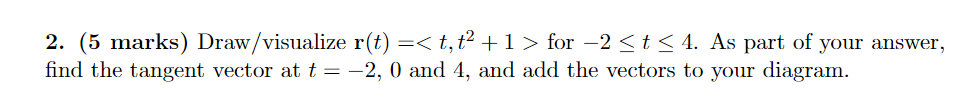 Solved 2. (5 marks) Draw/visualize r(t)= for −2≤t≤4. As part | Chegg.com