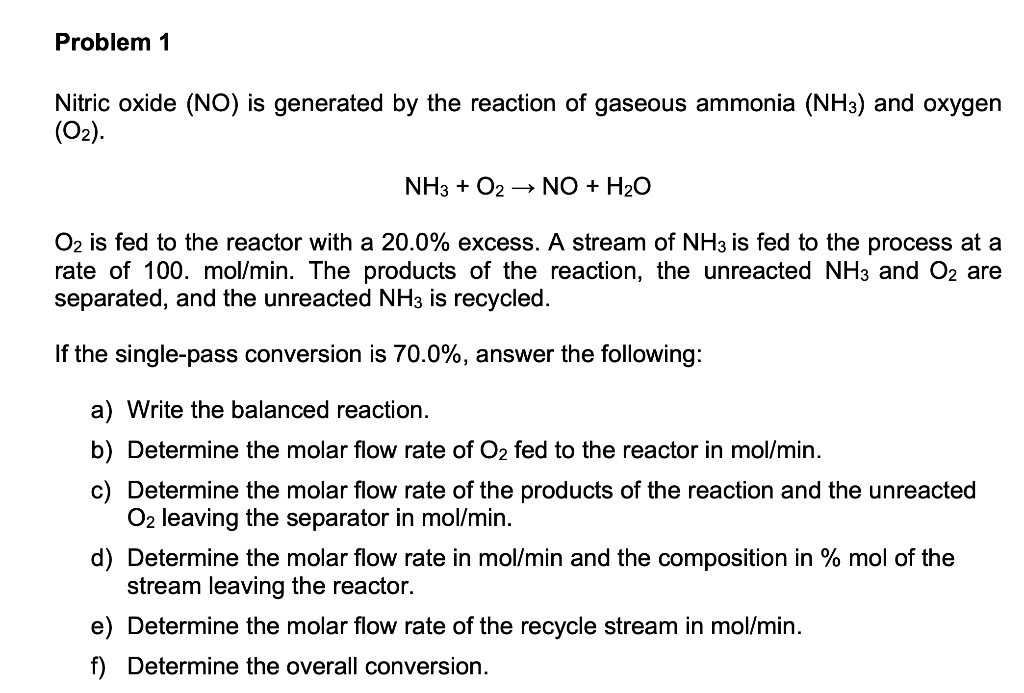 Solved Problem 1 Nitric oxide (NO) is generated by the | Chegg.com