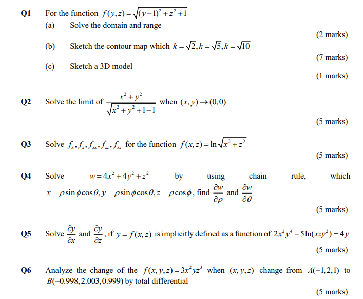 Solved Q1 For the function f(y,z) = (y-1) +z²+1 (a) Solve | Chegg.com