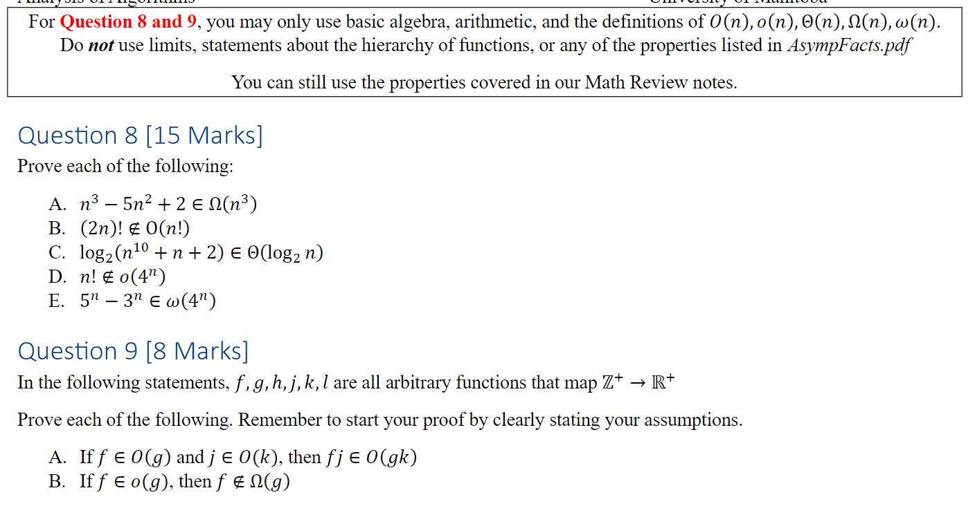 Solved For Question 8 and 9, you may only use basic algebra, | Chegg.com