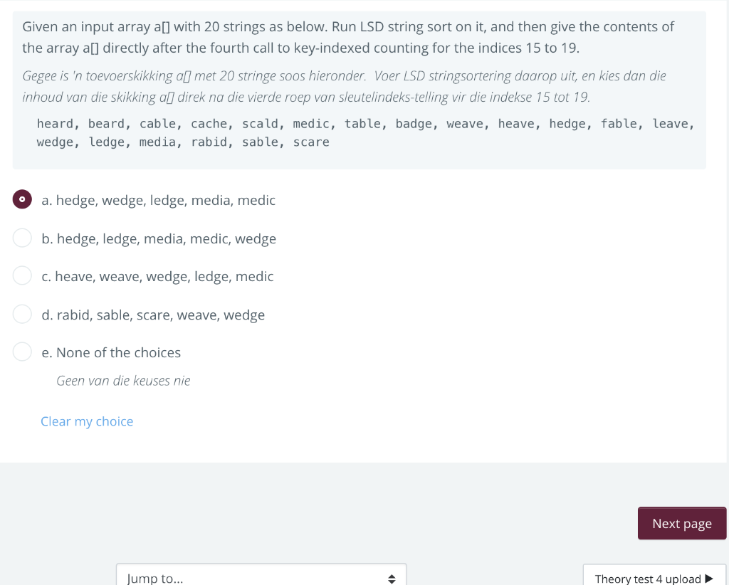Solved Given an input array a[] with 20 strings as below.
