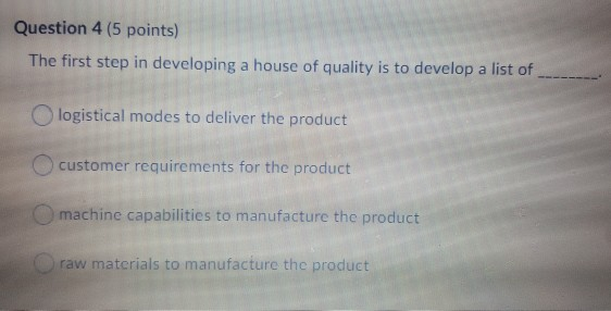 Solved Question 4 (5 points) The first step in developing a | Chegg.com