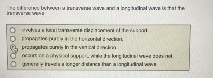 Solved The difference between a transverse wave and a | Chegg.com