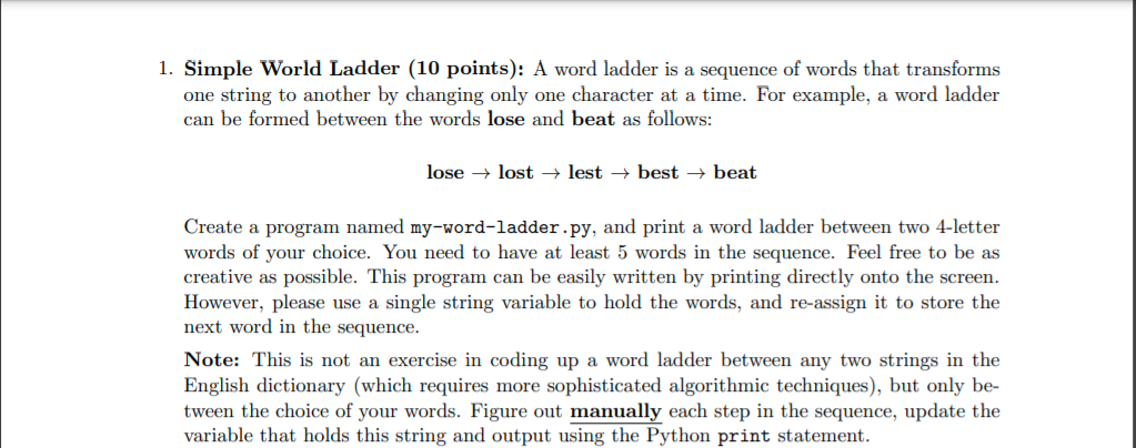 Solved 1. Simple World Ladder (10 points): A word ladder is | Chegg.com