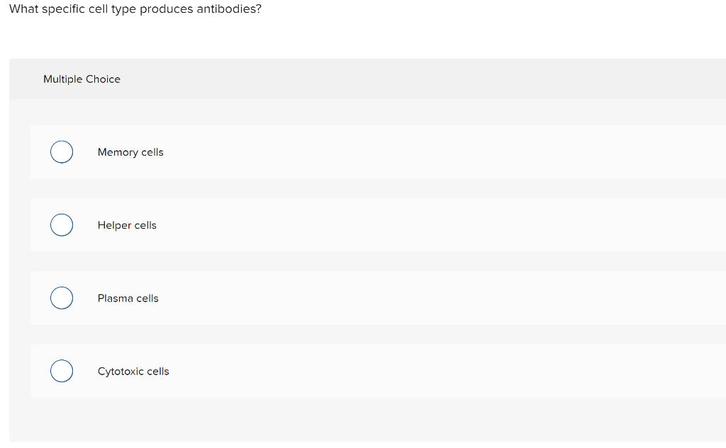 Solved What specific cell type produces antibodies? Multiple | Chegg.com